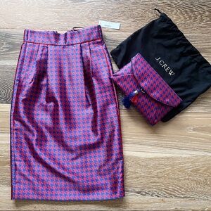 J. Crew Pintucked Pencil Skirt Houndstooth Jacquard + Matching Clutch Sz. 00 NWT